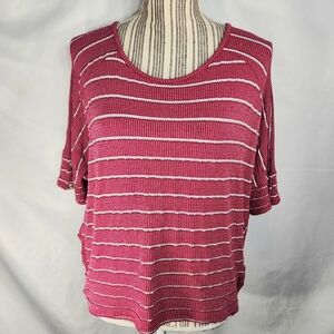 JohnPaulRichard Pink White Black Puckered Stitch Stripes Short Sleeve Top XLarge